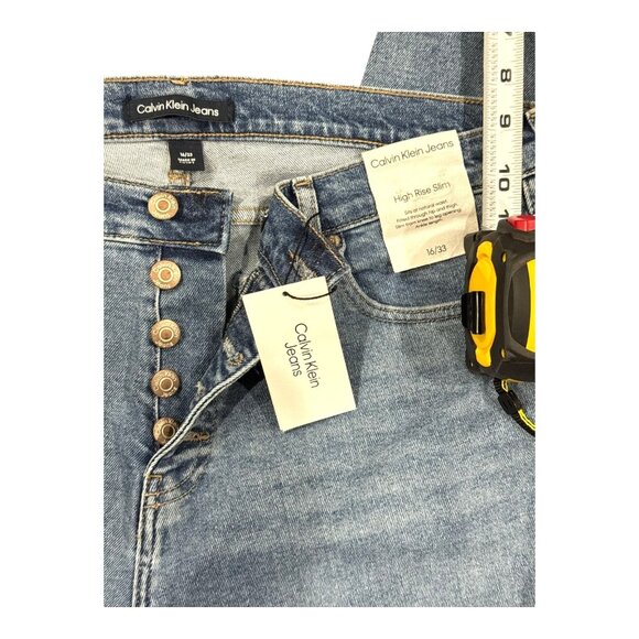 NEW Calvin Klein Womens High-Rise Frayed Hem Skinny Jeans Sz 31 Light Wash Denim - Picture 1 of 10